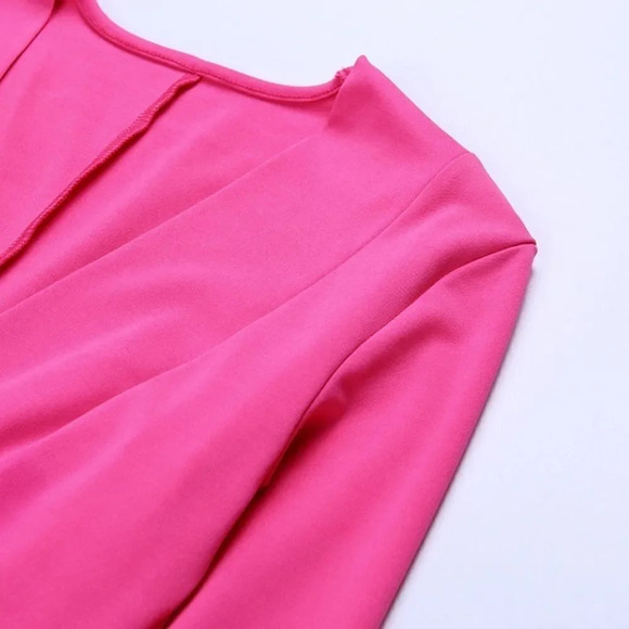 NEW! Magenta Plunging V-Neck Ruched Long Sleeve Mini Dress - Picture 7 of 11